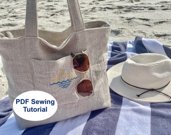 Tote Bag With Zipper PDF Sewing Tutorial  / Instant Download