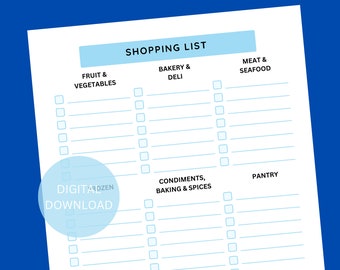 Grocery List Printable / Grocery Planner / Food Shopping List / Printable PDF Instant Download