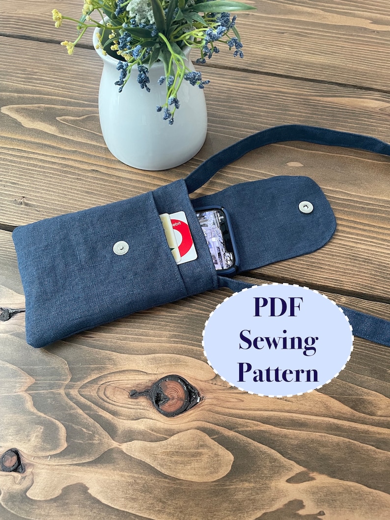 Crossbody Cell Phone Bag with slip pocket using fabric of your choice. Cell Phone Bag Sewing Pattern.