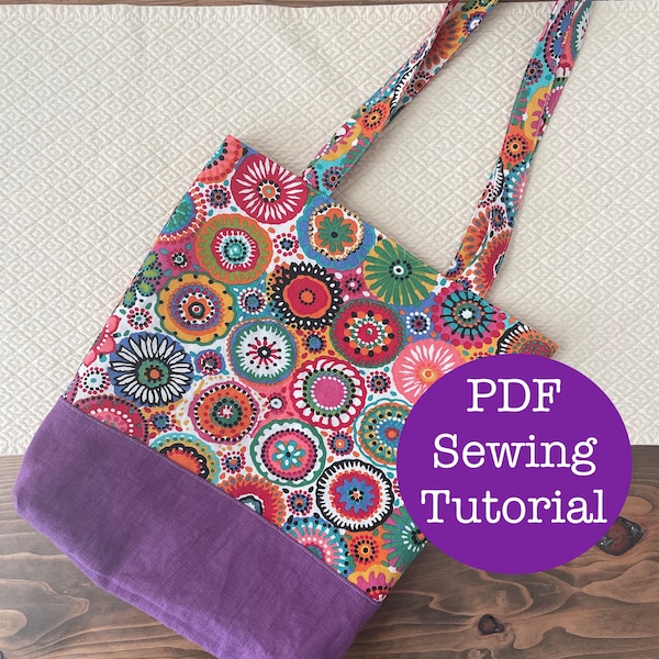 Library Tote Bag PDF Sewing Tutorial / Tote Bag Sewing Pattern / Instant Download