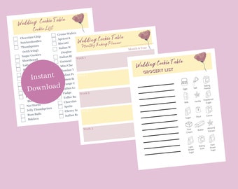 Wedding Cookie Table Planner / Printable PDF Instant Download / Grocery List