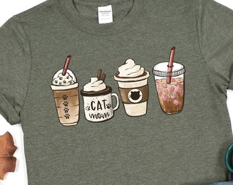 Ready to Press Cat Latte DTF Print Transfer, Heat Transfer for T-Shirts, Cat Design, Full Color Transfer, Cat, Coffee, Latte, Cat Latte