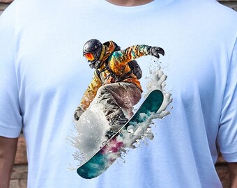 Ready to Press Snowboard, DTF Print Transfer, Heat Transfer for T-Shirts, Watercolor, Offroading, Snowboarding, Snowboard, Winter