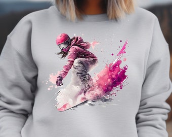 Ready to Press Snowboard girl, DTF Print Transfer, Heat Transfer for T-Shirts, Watercolor, Offroading, Snowboard Girl, Snowboard, Winter
