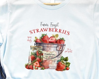 Ready to Press Farm Fresh Strawberries DTF Print Transfer, Heat Transfer for T-Shirts, Spring Flowers, Color, Berry Market, Strawberries