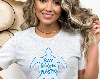 Ready to Press Say No to Plastic DTF Print Transfer, Heat Transfer for T-Shirts, Ocean, Full Color Transfer, Turtle, Say No to Plastic