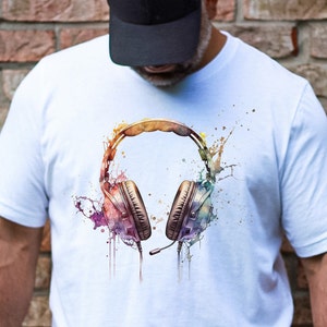 Ready to Press Headphones 83, DTF Print Transfer, Heat Transfer for T-Shirts, Watercolor, Headphones, Music, Watercolor Headphones, Men