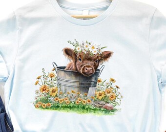 Ready to Press Spring Baby Cow DTF Print Transfer, Heat Transfer for T-Shirts, Spring Flowers, Truck, Full Color Transfer, Spring Baby Cow