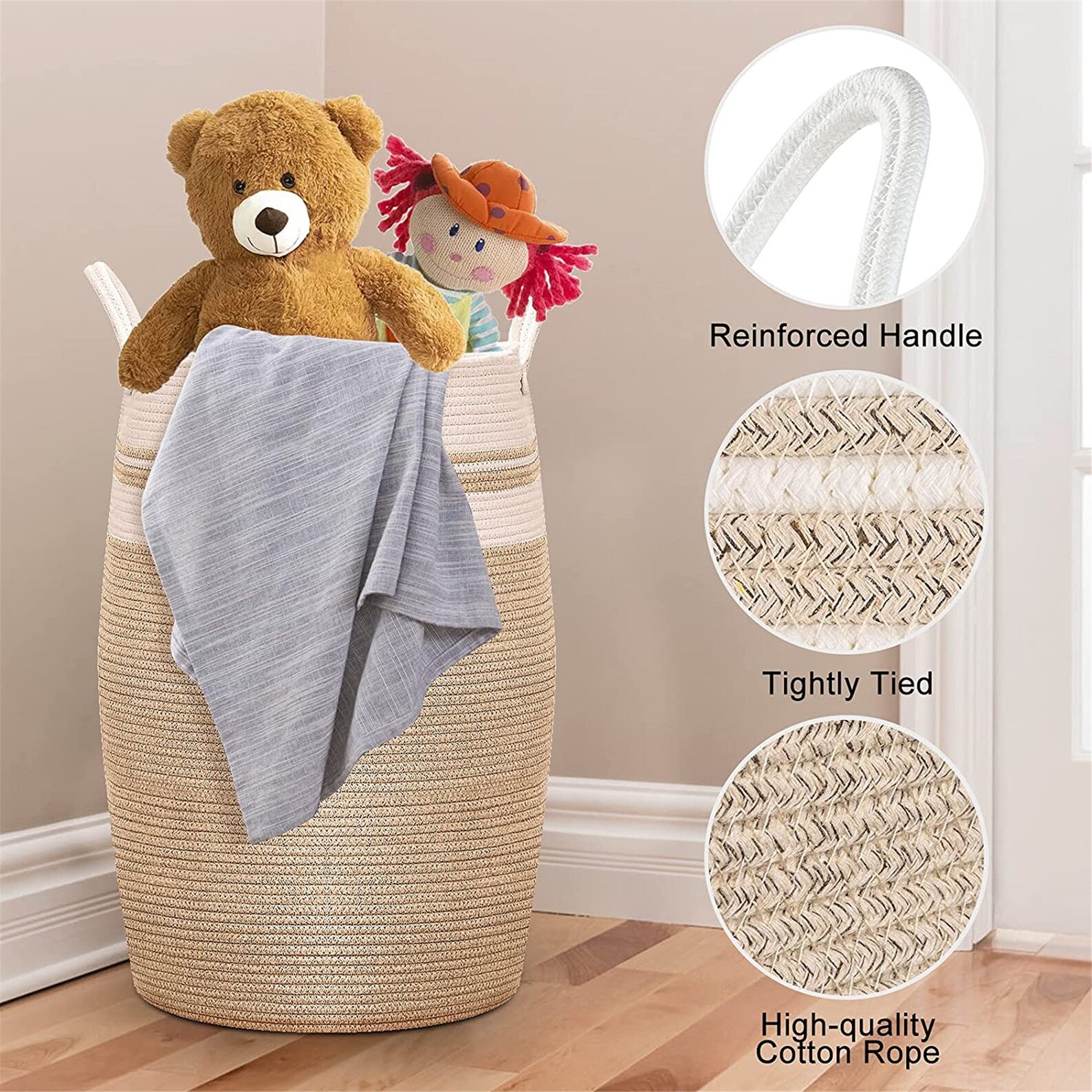 Laundry basket Large woven cotton rope laundry basket with Etsy