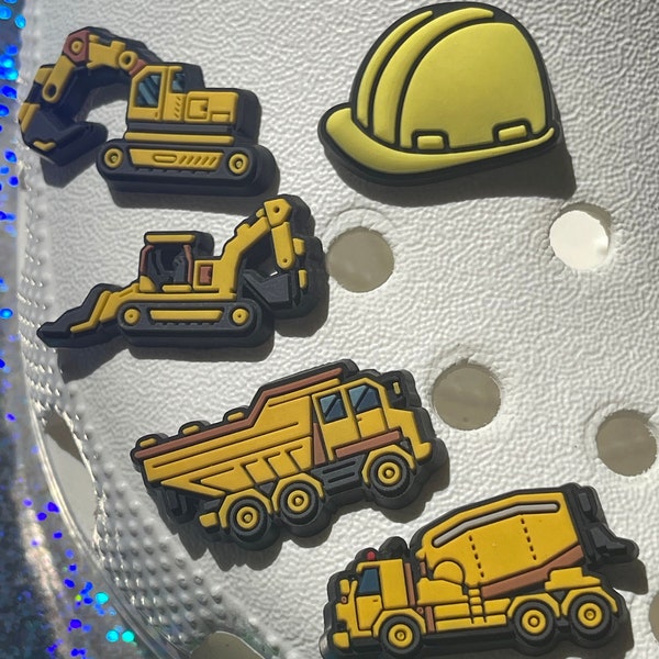 Construction Vehicles Shoe Charms, Heavy Machinery Trucks Charm Set, Construction Site Clog Accessories