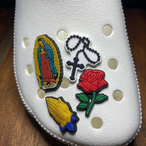 Shoe Charms, Cute Religious Charms, Virgin Mary, Praying Hands, Rose, Rosary, Jesus, Lady of Guadalupe