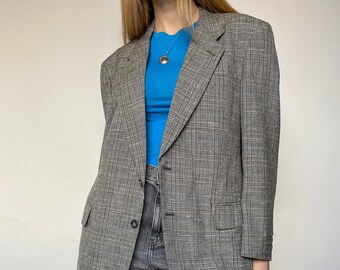 Vintage Black, White & Blue Check Minimalist Blazer Size M/L