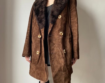 Vintage Brown Suede Leather Afghan Coat Size Medium/Large