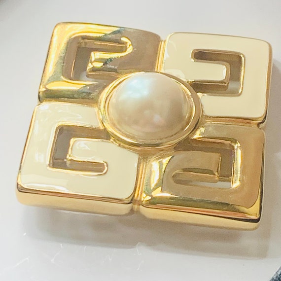 GIVENCHY Gold Enamel Logo Statement Brooch pin - image 5