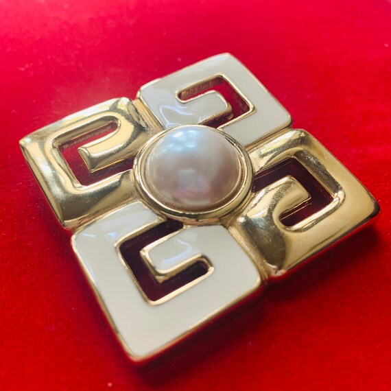 GIVENCHY Gold Enamel Logo Statement Brooch pin - image 3