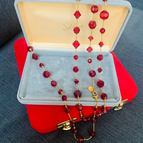 ANNE KLEIN COUTURE Garnet Red Crystal Strand Neck… - image 1