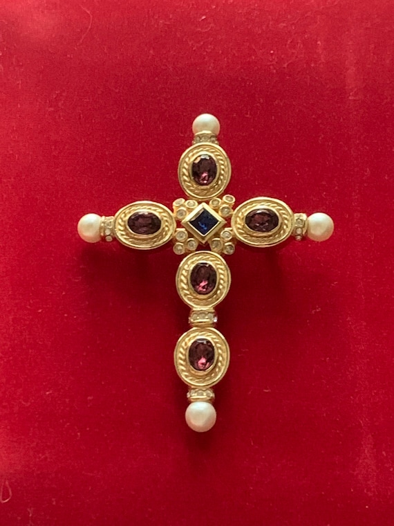 CHRISTIAN DIOR Jeweled Cross Moghul Brooch Necklac