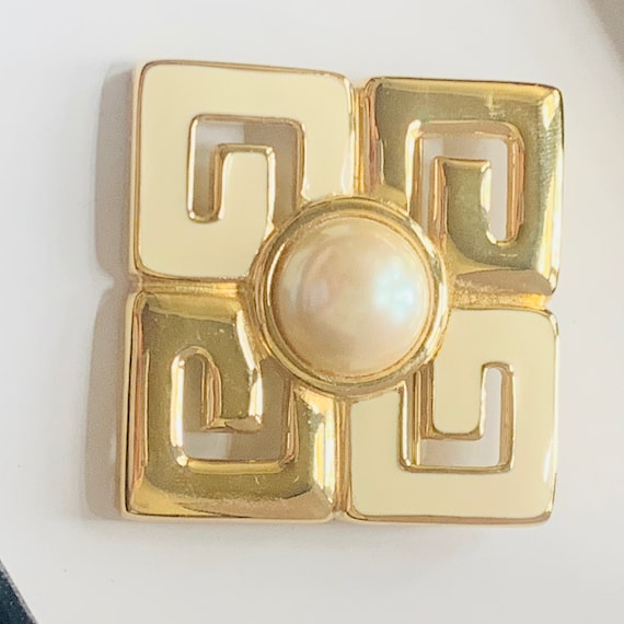 GIVENCHY Gold Enamel Logo Statement Brooch pin - image 7