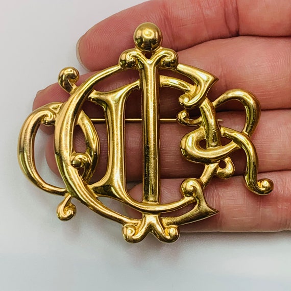 CHRISTIAN DIOR Germany Logo Monogram Gold Brooch … - image 3