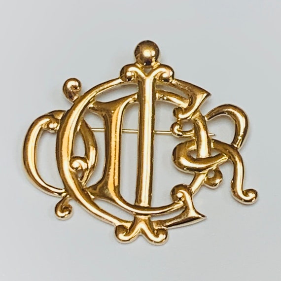 CHRISTIAN DIOR Germany Logo Monogram Gold Brooch … - image 2