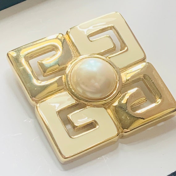 GIVENCHY Gold Enamel Logo Statement Brooch pin - image 4