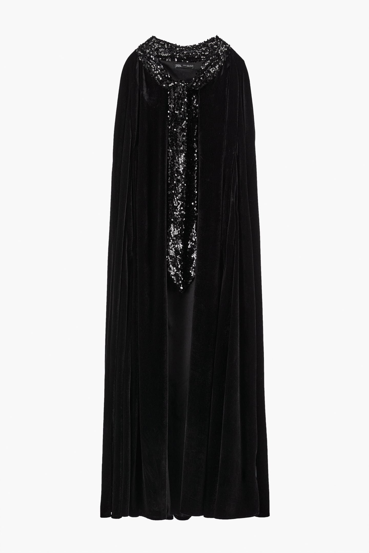Zara Black Velvet Long Sequinned Cape UK - Main Image