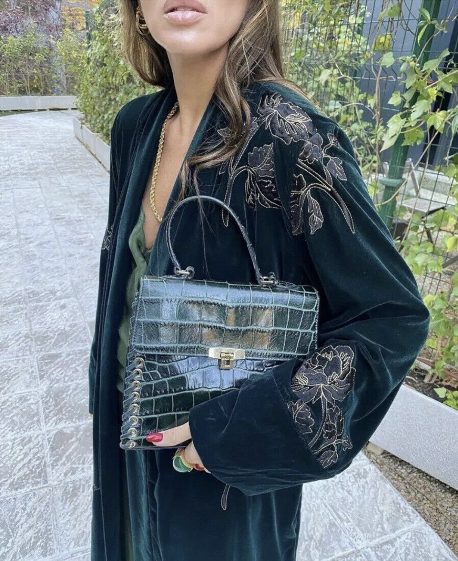 Zara verde terciopelo bordado boho kimono - Etsy España