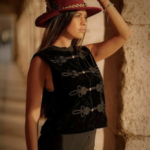 Black velvet military toggle waistcoat, Zara vest