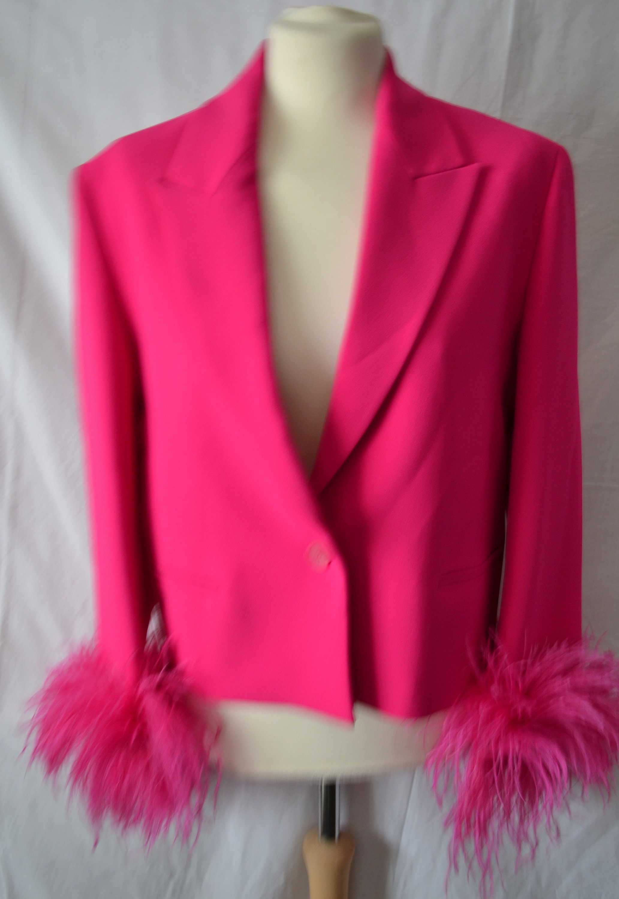 Fuchsia Double Breated Peak Lapel Women Blazer with Flowers