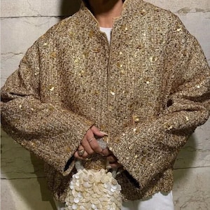 Gold Sequin Bomber Jacket with round neck, Zara jacket