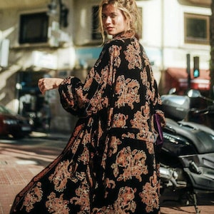 Zara semi sheer kimono con rifiniture in velluto a contrasto boho