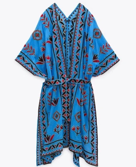 Zara Long Cotton Embroidered Kimono Kaftan Boho Kimono Summer