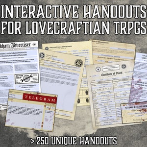Cthulhu Handouts Mega Bundle | Interactive Handouts for Lovecraftian RPGs | Form-fillable PDFs + Cthulhu Fonts