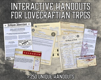 Cthulhu Handouts Mega Bundle | Interaktive Handouts für Lovecraftian RPGs | Ausfüllbare PDFs + Cthulhu Schriftarten