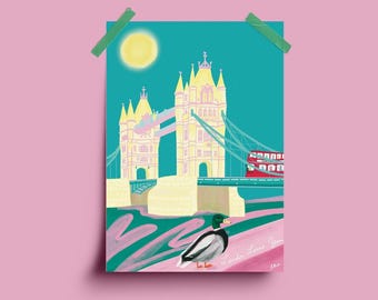 London Art Print - A4, Tower Bridge, London wall art, England, travel art