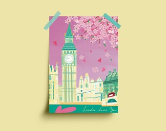 Lámina artística de Londres (A4), Big Ben, arte mural de Londres, Inglaterra, arte de viajes