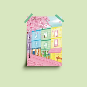 Notting Hill London Illustration - art print - A4, Portobello Road, wall art, travel print, London art, London prints, sprint art
