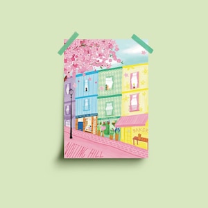 Notting Hill London Illustration art print A4, Portobello Road, wall art, travel print, London art, London prints, sprint art image 1