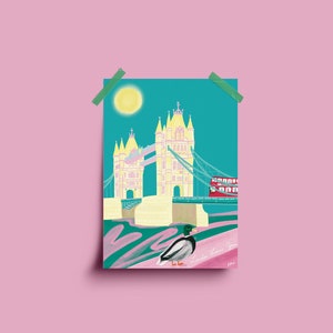 London Art Print - A4, Tower Bridge, London wall art, England, travel art