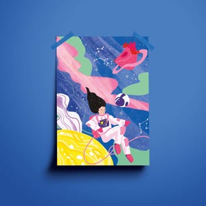 The Space Between Us illustration - art print - A4, space art, astronaut illustration, wall art, moon art, astronomy, Conan Gray