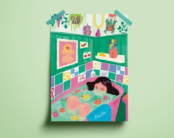 Self Care Day Illustration - Kunstdruck - A4, Selbstliebe Kunst, Schlafzimmer Wanddeko, Selbstliebe Deko