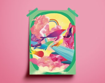 Whale Dream illustration - art print - A4, pride art, pride month, LGBTQ+ art, original art, wall art