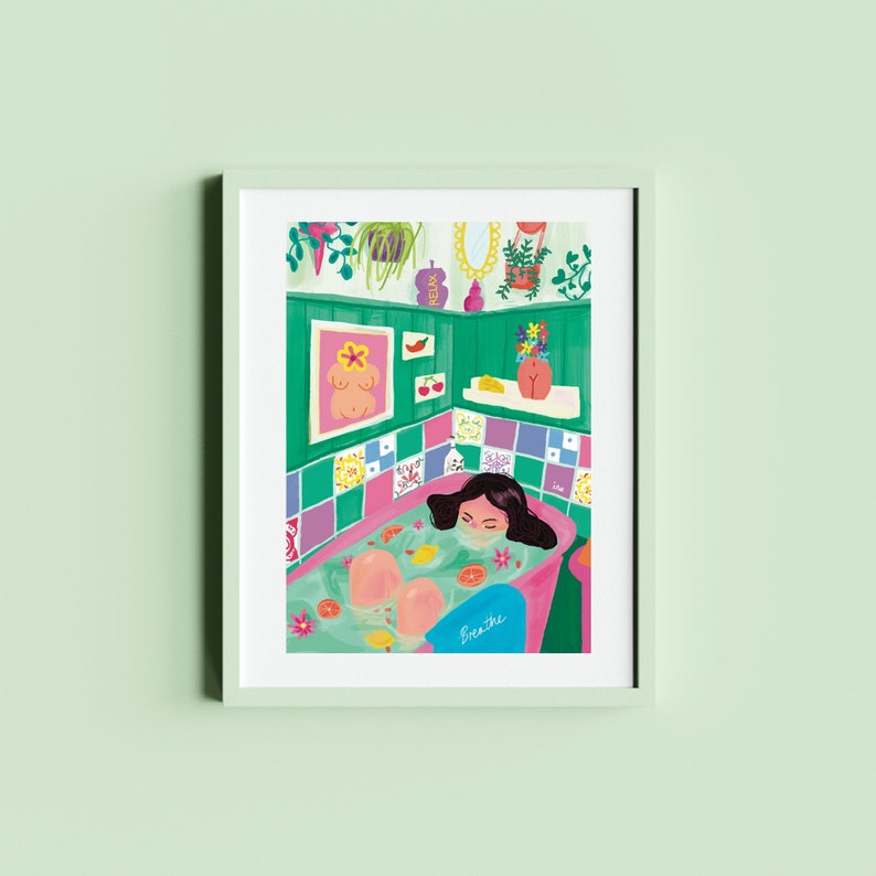 Self Care Self Love Illustration Art Print, Bathroom Art