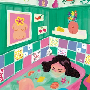 Self Care Self Love Illustration Art Print, Bathroom Art