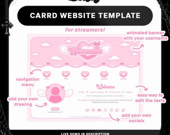 Cute Pink Carrd Website Template for Streamers