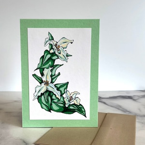 Aquarell Blumen Grußkarte, Trillium, Blumen Grußkarte, Handgemachte Karte, Blumendruck, Natur Inspiriert, für Mama, Geschenk für Sie