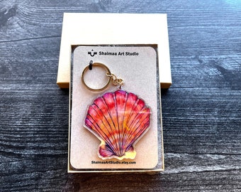 Clear Acrylic Holographic Keychain Seashell, for New Home, Car, Teacher Student Gifts, Christmas gift