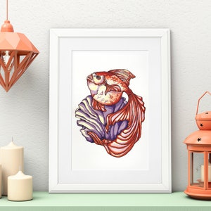 Art Print, Goldfish, Marine life, watercolor print