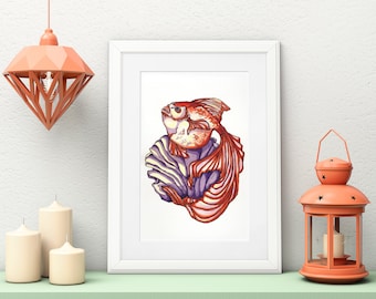 Art Print, Goldfish, Marine life, watercolor print