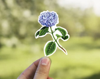Blue Hydrangea Vinyl Sticker, cottage core stickers for laptop, plant mom gift, sticker for journal, dorm, water bottle, tumblers